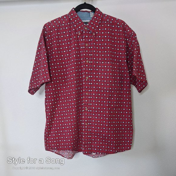 Vintage Men's Light Red Geo Print Button Down Shirt L - Picture 1 of 16